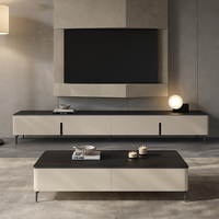 Meubles de salon modernes de luxe haut de gamme, table basse murale en pierre frittée et bois massif, combinaison meuble TV pour chambre à coucher