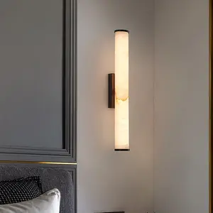 Lámpara de pared de cobre de mármol natural para pasillo, luz clásica de alabastro para dormitorio de hotel