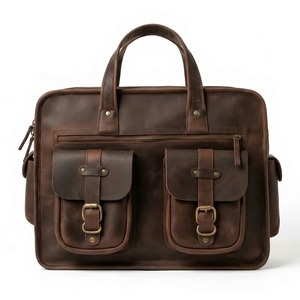 Maletín de cuero genuino Crazy Horse vintage personalizado para hombre, bolso de hombro retro de lujo para negocios, bandolera para portátil, bolso de mano para trabajo. - Product Image 1