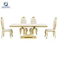 Ensemble de table à manger de luxe pour hôtel, 6 chaises, mobilier de salle à manger, acier inoxydable doré, marbre, table pour fête, mariage, événement