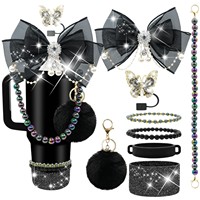 Ensemble d'accessoires pour gobelet de 30 à 40 oz, avec des bottes décoratives scintillantes, un bouchon de paille papillon et une chaîne à perles