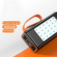 Prix le plus bas pleine capacité 30000mah batterie externe 4 sortie USB charge rapide banques d'alimentation portables avec poignée lumière de camping