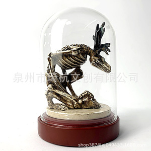 Ornement de collection occidental transfrontalier : Cerf squelette en résine synthétique sous cloche en verre, pour décoration intérieure et présentation sur table - Product Image 3