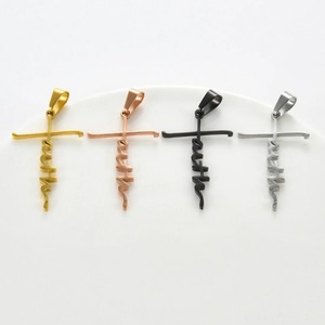 1 pièce Collier unisexe en acier inoxydable avec pendentif croix et lettres 'Faith', style chrétien Jésus, bijou de mode pour le quotidien - Product Image 1