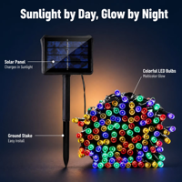 Guirlandes lumineuses solaires LED d'extérieur imperméables, 200 LED, fil de cuivre, lumières féériques de Noël pour la décoration de jardin, de patio et de fêtes