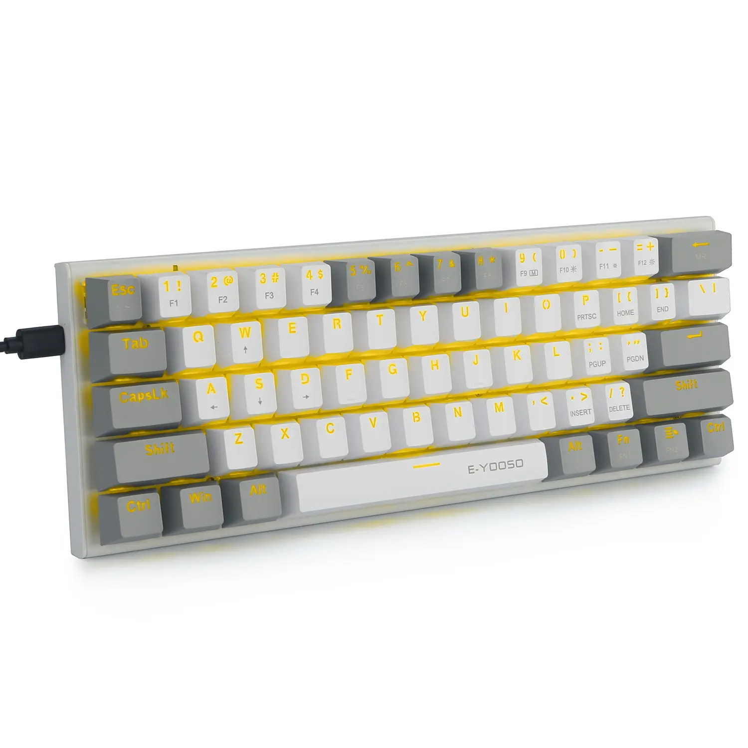Teclado 60% teclado branco 61 teclas, e-yooso z11 pbt pc computador jogos usb luz com fio led gamer teclado mecânico
