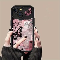 Coque de téléphone en TPU scintillant papillon rose Art pour Apple 16/15/14/13/12/11 haute conception en bambou compatible avec Oppo Infinix Redmi Pro