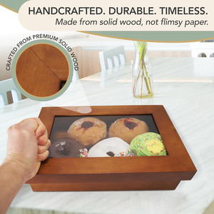 Caja de almacenamiento de aperitivos y postres de madera maciza, rectangular, con tapa, para almacenamiento de alimentos para pícnic al aire libre - Product Image 3