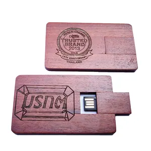 Chave USB para cartão de crédito de madeira de cristal com logotipo personalizado