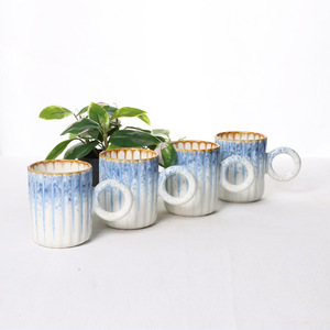 แก้วเซรามิกมีหูจับ ลายเคลือบสีน้ำเงินขาว สำหรับดื่มชา กาแฟ - Product Image 3