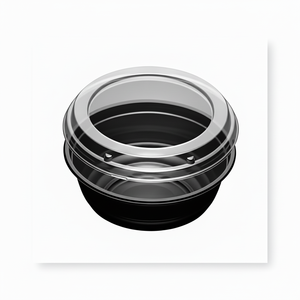 Ciotola per Insalata in PS Nero da 16oz con Coperchio Trasparente, Rotonda, Monouso, Moderna per Feste H-B500 - Product Image 1