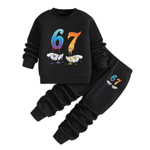 Ensemble rétro pour petits garçons, sweat-shirt noir à col rond et pantalon de jogging à taille élastique, ensemble de vêtements doux pour enfants pour tous les jours - Product Image 4