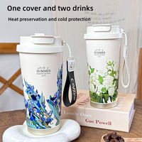 Seaygift 500ml Convallaria Fleur En Acier Inoxydable Vide Thermos Tasse À Café Filles Voiture Voyage Double Paroi Gobelet Tasses avec Corde