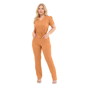 Vêtements de travail médicaux unisexes en tissu dobby polyester à manches courtes avec nœud à l'avant pour infirmières et médecins du centre Yuezi SPA - Product Image 6