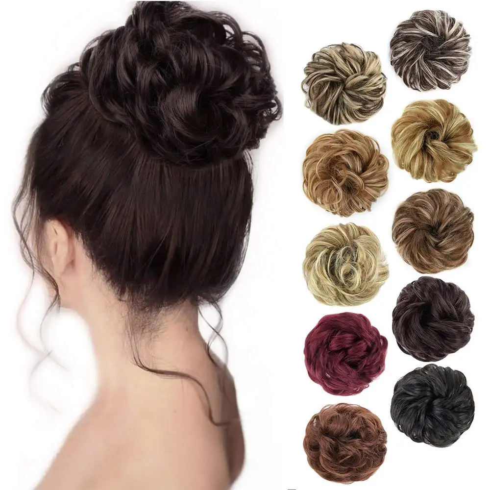 $0.1 örnek dağınık kıvırcık Hairpieces kadınlar için saç topuz elastik Scrunchie Chignon Updo kıvırcık saç sentetik Wrap at kuyruğu