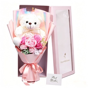 Oso de Peluche Grande con Ramo de Rosas de Jabón, Regalo para el Día de San Valentín, Simulación de Dibujos Animados, Hecho a Mano, Caja de Regalo Grande - Product Image 2