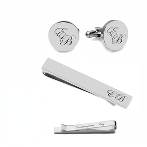 Boutons de manchette personnalisés en acier inoxydable gravé avec logo, boutons de manchette vierges pour hommes et ensemble de pince à cravate - Product Image 2