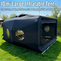 Tente de camping gonflable grande taille 10m, imperméable, quatre saisons, en coton TC 210g noir, tubes d'air 16cm, fenêtres TPU, ventilation bidirectionnelle, pour camping-car
