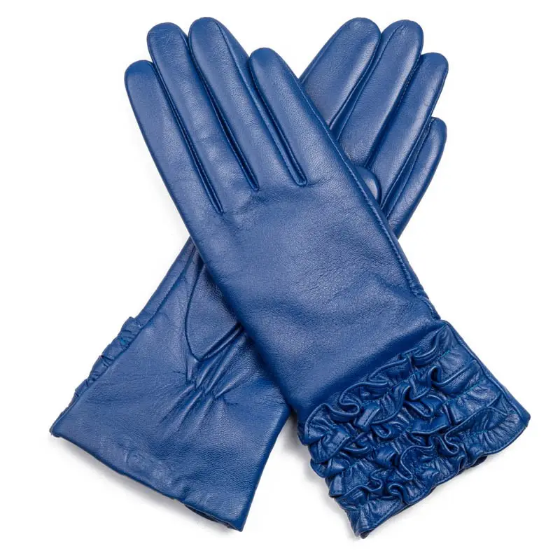 GL56 Top Quality Fashion Ladies Dress Blue Leather Gloves Winter Gloves Women