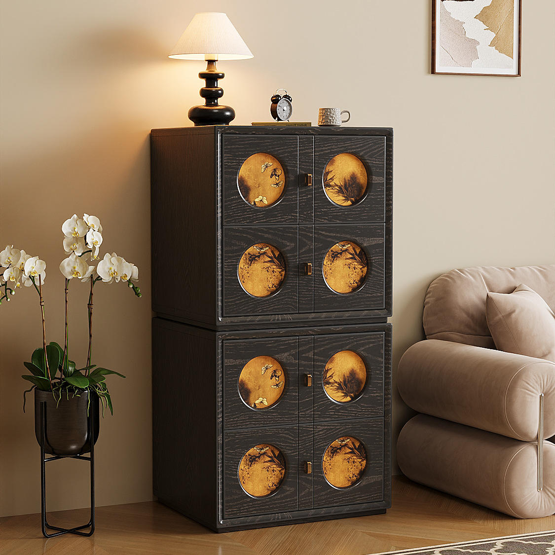 ตู้ผ้ากอซเซียงหยุน 502 - สีดำวินเทจ - 2 ชิ้น