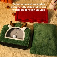 Lit pour chat en peluche de Noël en gros, lit-caverne chaud et fermé pour animaux de compagnie, maison douce d'intérieur pour chats et petits chiens