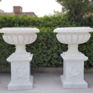 Planteur rond blanc pour l'extérieur, Pot de jardin <span class=keywords><strong>en</strong></span> <span class=keywords><strong>pierre</strong></span> naturelle, support de fleurs <span class=keywords><strong>en</strong></span> marbre - Product Image 1