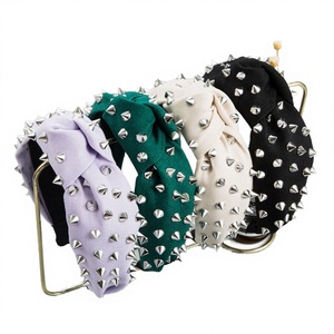 ที่คาดผมแฟชั่นคุณภาพดี สีลูกกวาด สไตล์เรโทร แบบผูกปมไขว้ ประดับคริสตัลและหมุดโลหะ สำหรับเด็กผู้หญิง ยืดหยุ่นได้ดี - Product Image 1