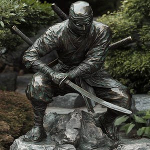 Statua di Guerriero Ninja Giapponese in Bronzo Antico a Grandezza Naturale per Decorazione Giardino - Product Image 6