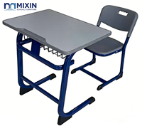 Table de classe moderne en métal et bois pour étudiants, bureau et chaise d'école bleus