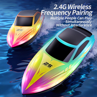 Bateau RC intelligent de navigation nocturne arc-en-ciel, double contrôle de vitesse, protection automatique contre la surchauffe, longue portée, feux de sécurité pour le lac