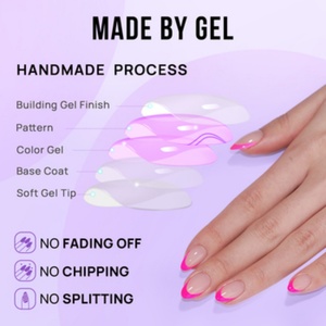 BTArtbox Vente en gros de faux ongles roses artificiels en acrylique, ongles courts français en gel souple, ongles à presser en forme d'amande - Product Image 4