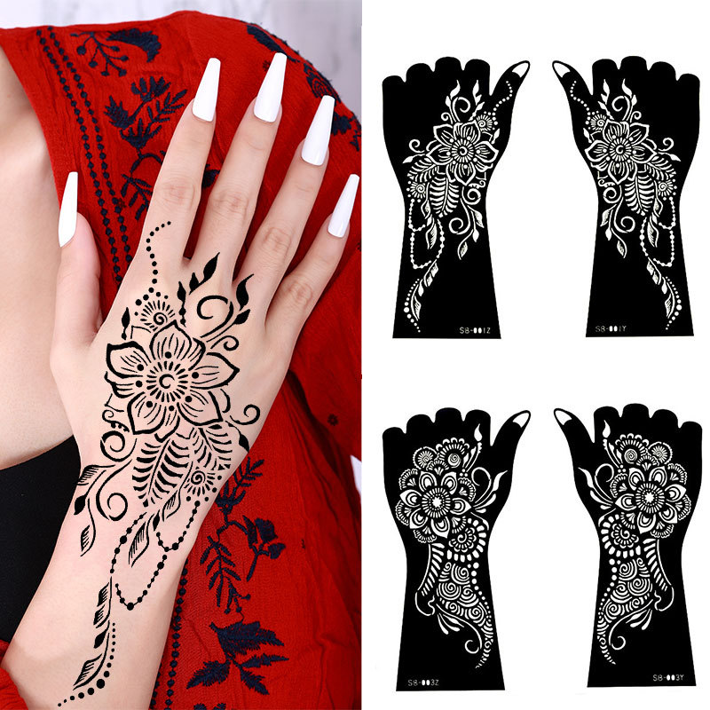 Intricate Henna Hand Tattoo Stencils Set
