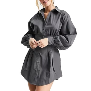 De Color clásico estilo de botón de camisa corta vestido genial favorito de manga larga vestido de las mujeres de vestido de verano - Product Image 1
