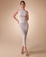 Ocstrade Robes Décontractées pour Femmes en Gros – Robe Midi Moulante Sans Manches Froncée Col Rond Extensible et Ajustée pour Femme