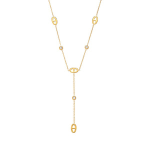 Collar Lariat en <span class=keywords><strong>Y</strong></span> de Acero Inoxidable Chapado en Oro de 18K con Eslabones Ovalados de Nariz de Cerdo <span class=keywords><strong>y</strong></span> Cadena con Colgante de Circonita, Joyería Fina para Mujer - Product Image 1