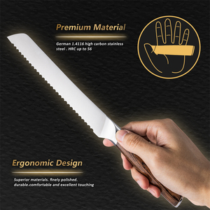 Grandsharp Premium German Top Grade DIN1.4116 Acero inoxidable <span class=keywords><strong>de</strong></span> alto carbono Cocina <span class=keywords><strong>Chef</strong></span> Pan Bow <span class=keywords><strong>Cuchillo</strong></span> con mango <span class=keywords><strong>de</strong></span> madera Pakka - Product Image 6