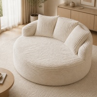 Sillón Individual Redondo para Personas Perezosas, Tela de Esponja Pura con Efecto Peluche de Conejo, Cama sin Estructura de Compresión para Sala de Estar