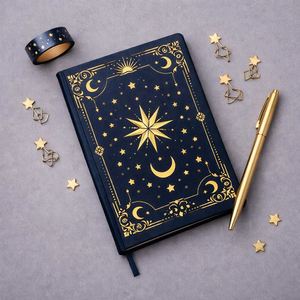 Navy Hardcover <b>Journal</b> Gold Foil Celestial Star Moon Notebook Lay Flat Writing Diary for Notes Journaling Gift - Product Image 3