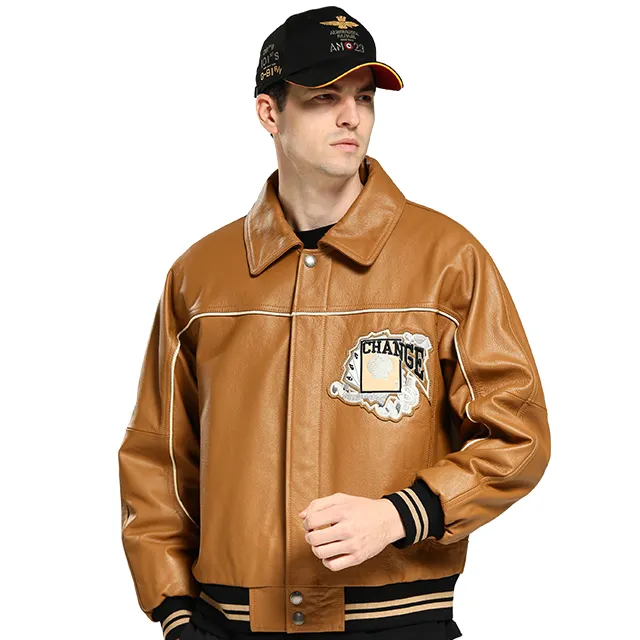 new autumn and winter suit men's cowhide leather jacket aviator bomber leather jacket