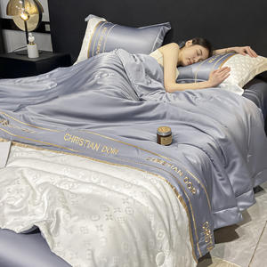 Marka yıkanmış ipek yatak seti 4-In-1 kahverengi beyaz battal boy nevresim yatak çarşafı yatak seti - Product Image 3