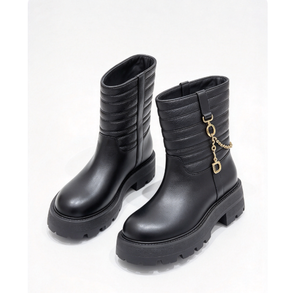 Botas negras de media pantorrilla para mujer, con plataforma, punta redonda, sin cordones, de PU, para otoño, botines, pantuflas peludas, pantuflas de novia, zapatos suaves - Product Image 3