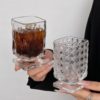 Verre carré en verre texturé à base épaisse, capacité 170 ml, pour café glacé, latte, jus, usage domestique, cuisine, café, table, petit verre à boisson