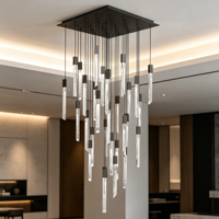 Lustre cascade moderne en aluminium noir avec verre, style nordique vintage, pour plafond haut, salon, éclairage intérieur