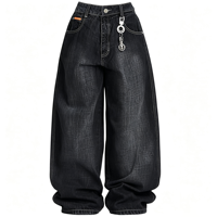 Jean large noir taille basse pour femme grande taille, non extensible, poids moyen, coupe droite, en denim long