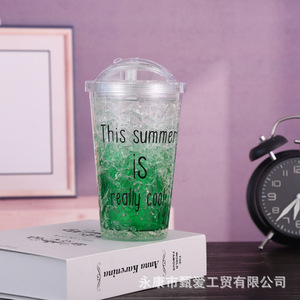 Creative Summer Ice <b>Cup</b> With Sliding <b>Lid</b> Gradient <b>Straw</b> Two Piece Set For Travel Red Purple Green Blue Plastic Drinkware - Product Image 3