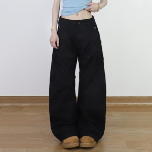Pantalons <span class=keywords><strong>chino</strong></span> baggy en twill sur mesure LARSUR, taille haute, jambe incurvée en forme de sabre, jambe en forme de fer à cheval effilochée, pantalon de travail pour femmes - Product Image 1