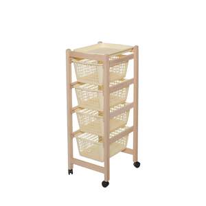 Chariot de rangement en bois de hêtre de qualité supérieure avec paniers en plastique - Pour entrée ou usage hôtelier - Product Image 2