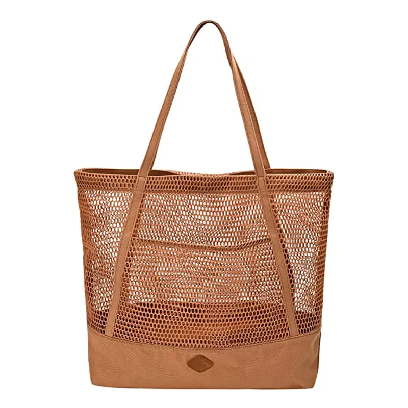 Customize Large Grocery Shoulder Purse Lightweight Weekend Hobo Handbag Nylon Net PU Tote Mesh Beach Bag for Shopping & Travel