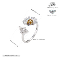 Bague ajustable ouverte Mylove personnalisée en argent sterling 925, motif abeille et marguerite, zircon cubique jaune, plaqué or, vente en gros de bijoux
