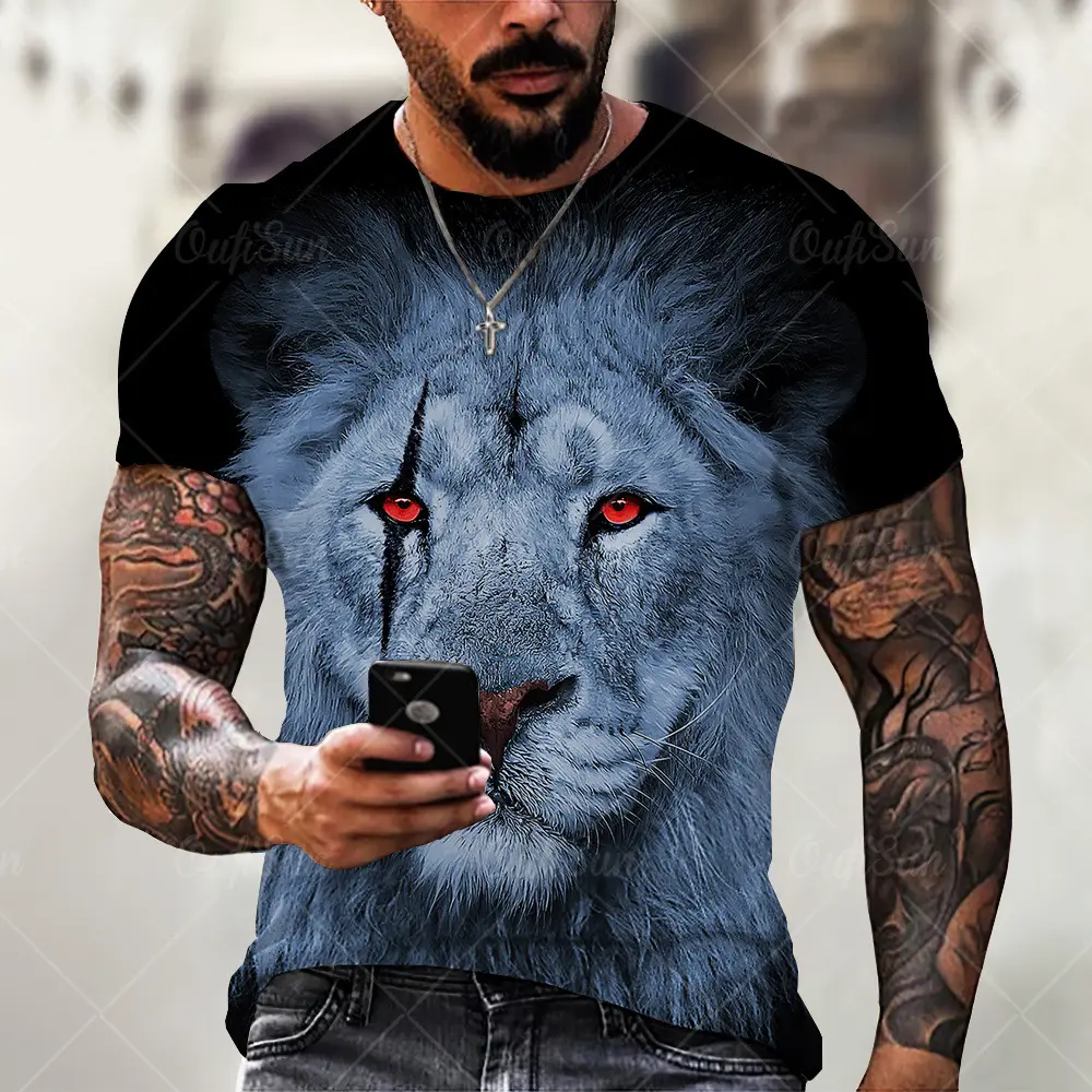 2022 Fashion Men's 3D Printing Animal Pattern T-Shirt Street Trend Casual Short-Sleeved Loose Oversized Top Custom Men's T-Shirt